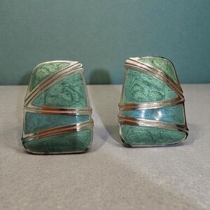 Silver and Green Statement Earrings
